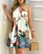 Women's Floral Print Halter Neck Boho Dress Backless Spring Summer Casual Elegant Gown for Party And Wedding - Matrix-studios.com