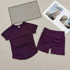 Women's Summer 2 Piece Yoga Outfit Slim Fit Short Sleeve Top High Waist Tummy Lifting Butt Shaping Shorts for Gym Running Daily - Matrix-studios.com