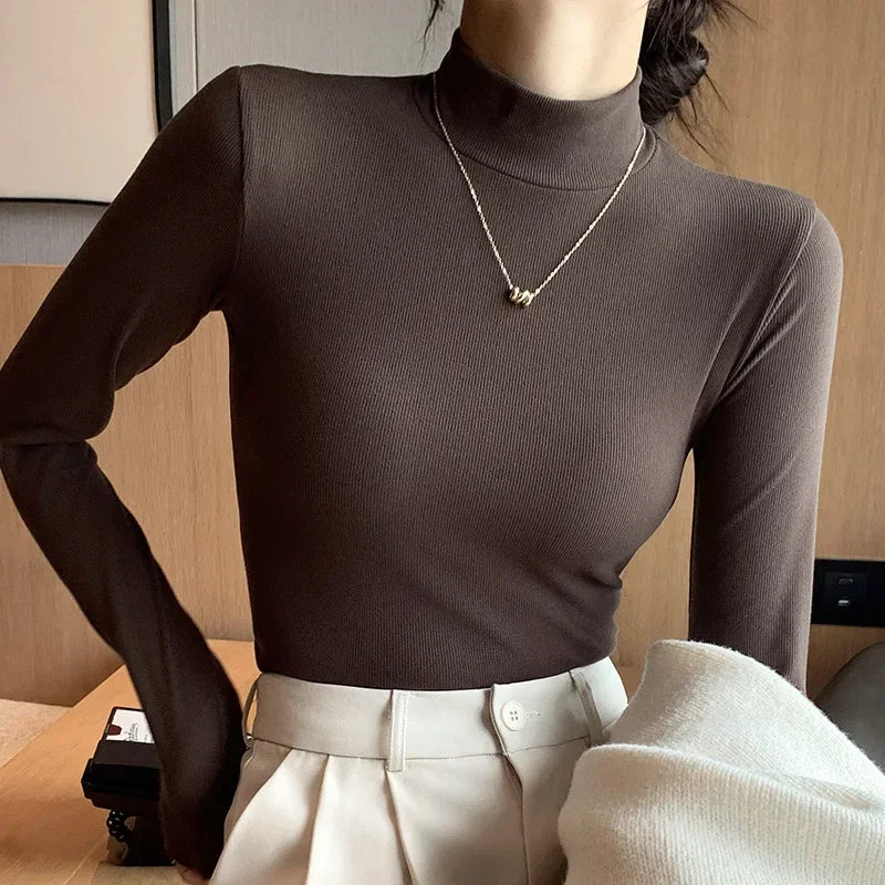 2025 New Knitted Half-turtleneck Pullovers Women Bottom Shirts Sweater Jumper Elegant Korean Fashion Long-sleeved Tops Knitwear - Matrix Studios