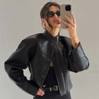 Slim Fit Faux Leather Jacket Women Classic Moto Biker PU Fitted Zipper Jackets Spring Autumn Basic Coat Office Street Outerwear - Matrix Studios