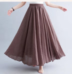 28-Color Mori Girl Literary Cotton Linen Dress Elastic Waist A-line Expansion Skirt Solid Color Ethnic Style Women Long Skirts - Matrix-studios.com