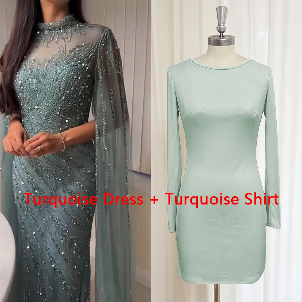 Eshaut&bridal Luxury Beaded Evening Dress Cape Sleeve Dubai Sheer Neck Mermaid Formal Prom Wedding Party Gown Customized 2026 - Matrix Studios