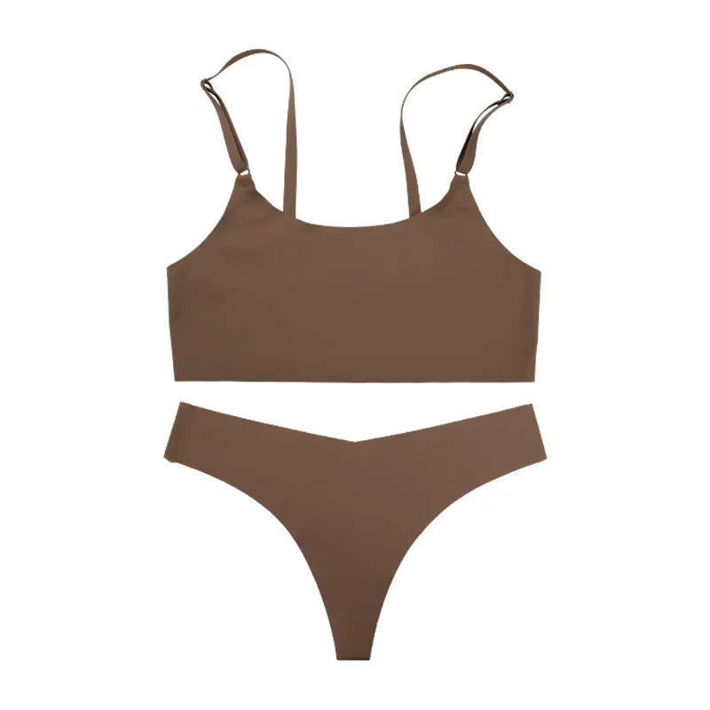 Hot Sale High Quality Latest Design Us Size Stylish Solid Ice Silk Seamless Wireless Bras And Women Underwear Set - Matrix-studios.com