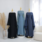 Ramadan Eid Evening Party Shiny Kaftan Dress for Women, Butterfly Sleeves Round Neck Muslim Women Abaya Dubai Islamic Clothing - Matrix-studios.com