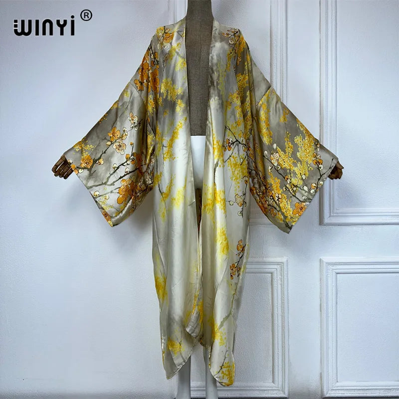 WINYI New Kimono Africa Print Dress Beach Wear Elegant Cardigan Sexy Holiday Beach Outfits for Women Vestidos Swimwear - Matrix Studios