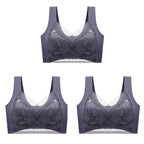 3Pcs Women Lace Bra Perspective Push Up Ice Silk Deep V Bralette Bra Sexy Lingerie Tops Plus Size Cup Mom's underwear L-5XL - Matrix Studios