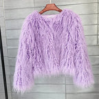 CM.YAYA Solid Faux Fur Coats  Women Full Sleeve O-neck Open Stitch Covered Button Fur Jackets Winter Autumn Warm New Fashion - Matrix Studios