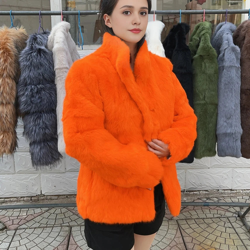Natural Rabbit Fur Coat Women Winter Jacket Real Leather And Fur Bolero Women's Clothing Female Outerwears With 2025 Black Cold - Matrix Studios
