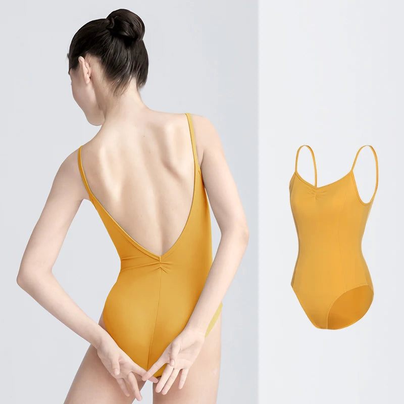 Girls Women Ballet Leotards Spaghetti Strap Camisole Dance Leotard Low Back Gymnastic Dance Bodysuit with Lining Ballet Bodysuit - Matrix-studios.com
