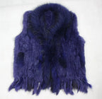 Harppihop womens natural real rabbit fur vest with raccoon fur collar waistcoat/jackets rex rabbit knitted winte - Matrix Studios