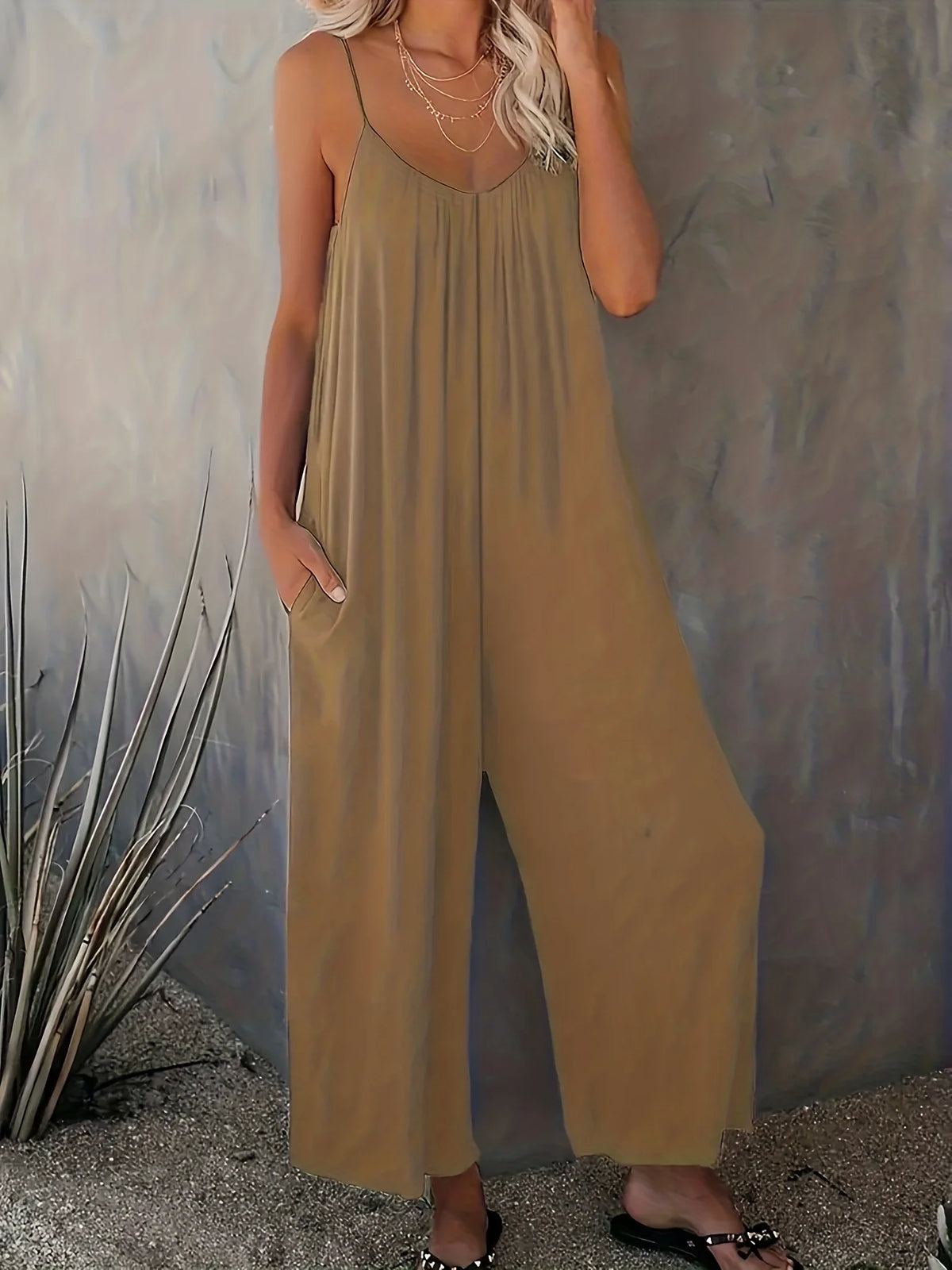 Plus Size Women's 2025 Summer Jumpsuit - Sleeveless Wide Leg Romper with Side Pockets, Casual One Piece Outfit - Matrix Studios