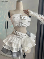 Summer Vintage Elegant Y2K Woman 2 Piece Sets Punk Gothic Strapless Crop Tops +High Waist Ruffle Skirt Female Party Outfits 2025 - Matrix-studios.com