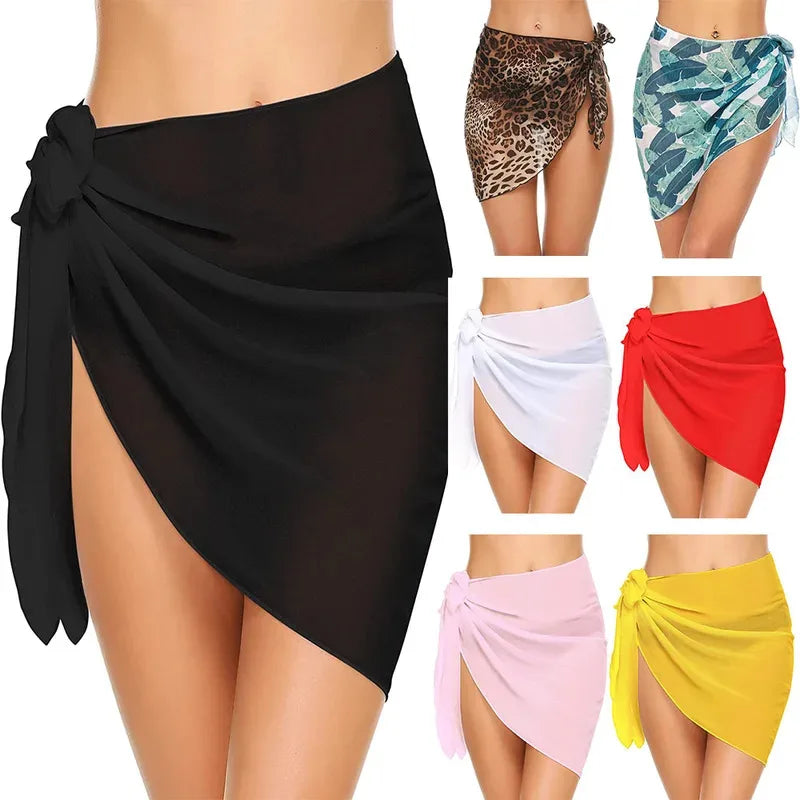 Women Short Sarongs Swimsuit Coverups Beach Bikini Wrap Sheer Short Skirt Chiffon Scarf Cover Ups for Swimwear - Matrix Studios