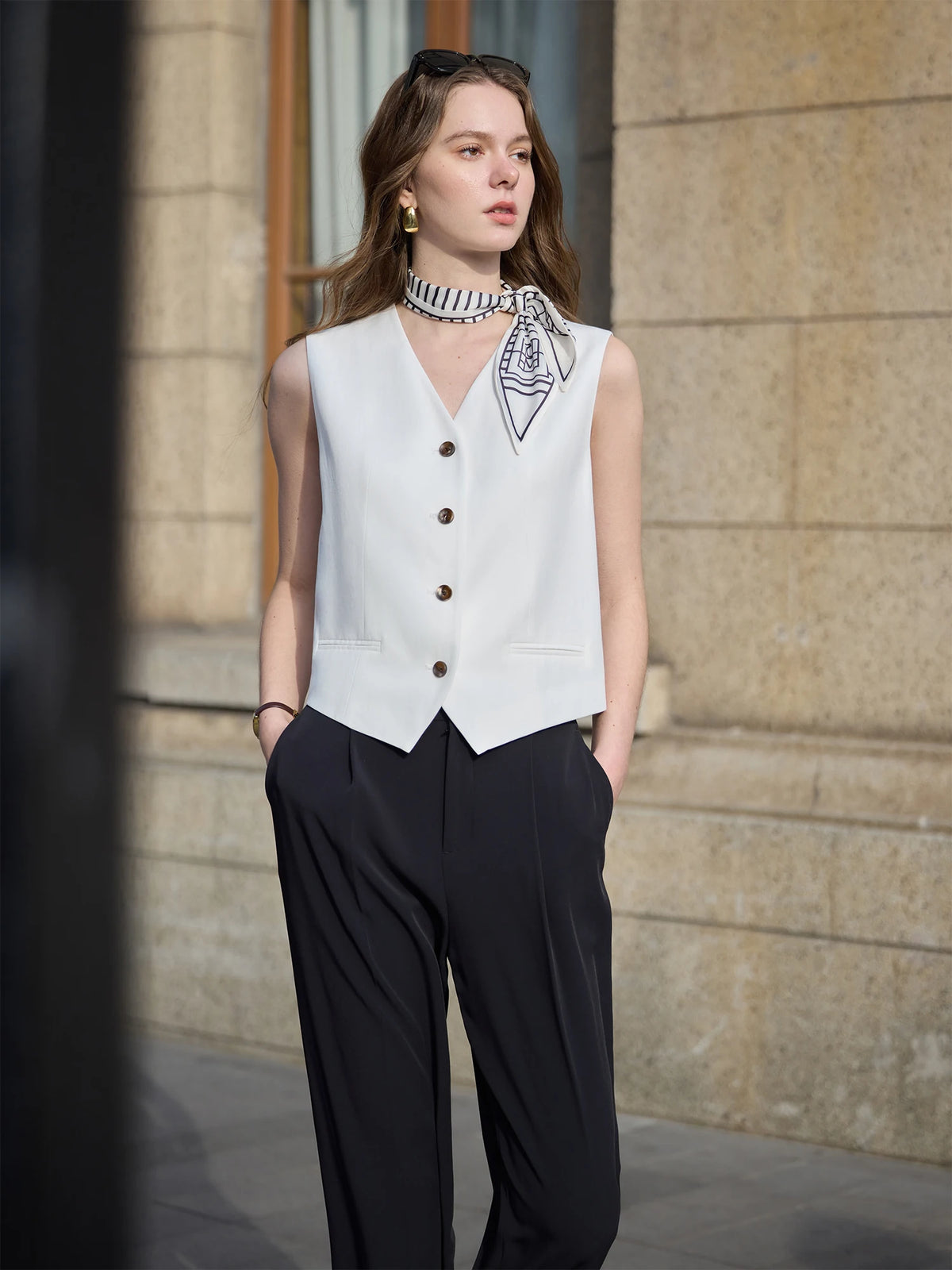 FSLE 2025 Summer Old Money Vest Wide-Leg Pants Set Vintage Tailored Two-Piece Adjustable Waist Eco Linen for Boardroom to Brunch - Matrix-studios.com