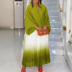 Autumn Fashion 2025 Long Sleeve V-neck Polyester Party Evening 2 Pieces Top Long Skirts Matching Sets African Clothes for Women - Matrix-studios.com