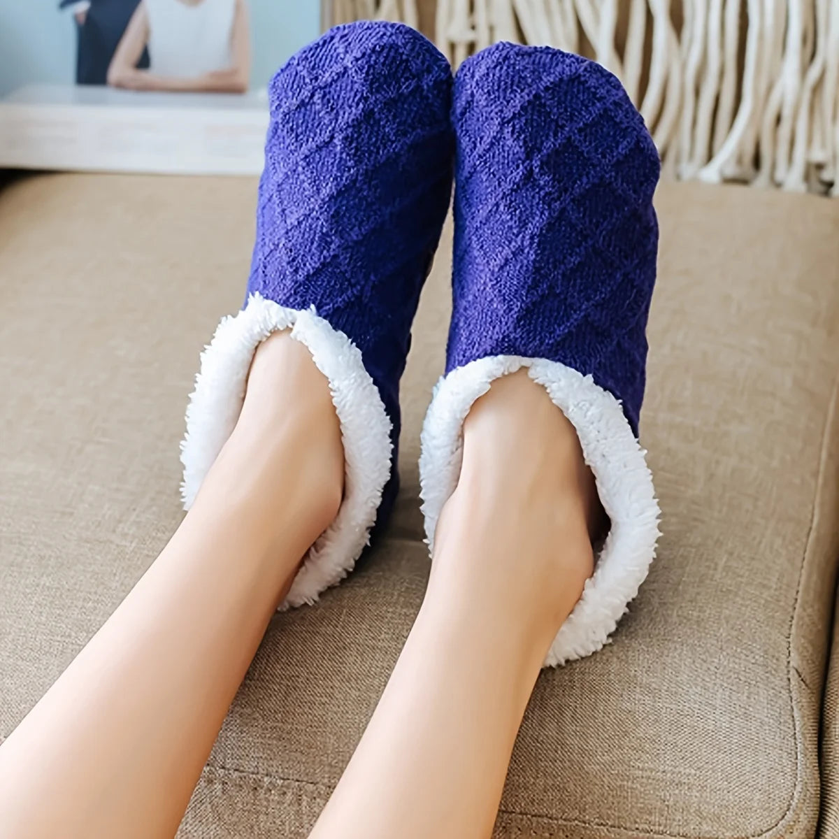 6/5/4/3/2/1Women's Warm Solid Color Floor Socks Non Slip Plush Knitted Coral Fleece Socks No Show Socks - Matrix Studios