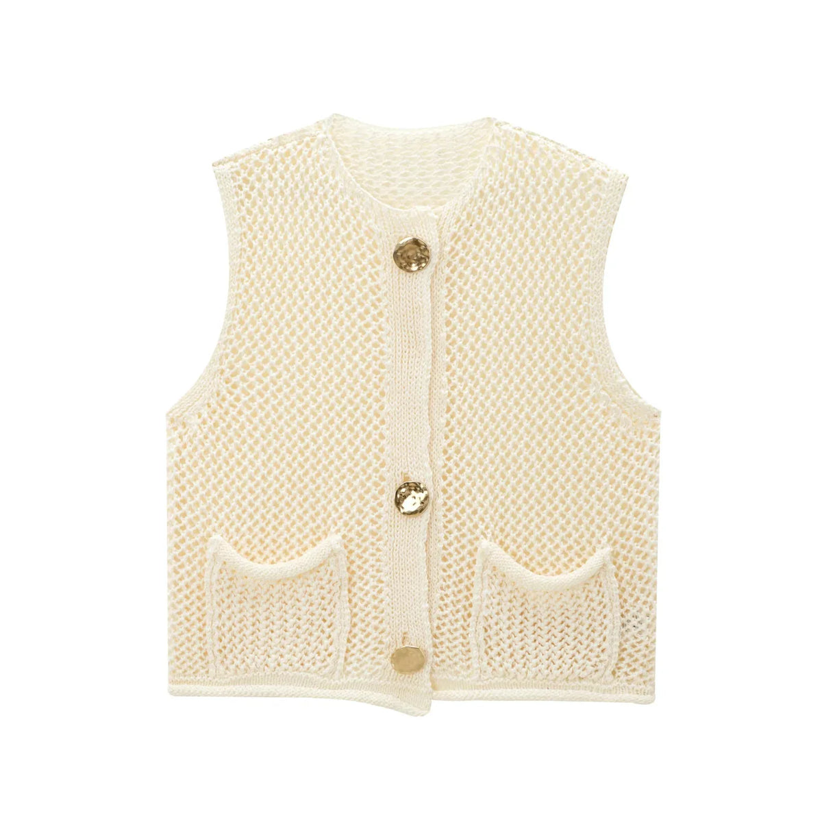 Women Fashion Sleeveless Coarse Needle Knitting Vest Sweater Female Chic Big Pockets Patch Buttons Cardigan Waistcoat Tops - Matrix Studios