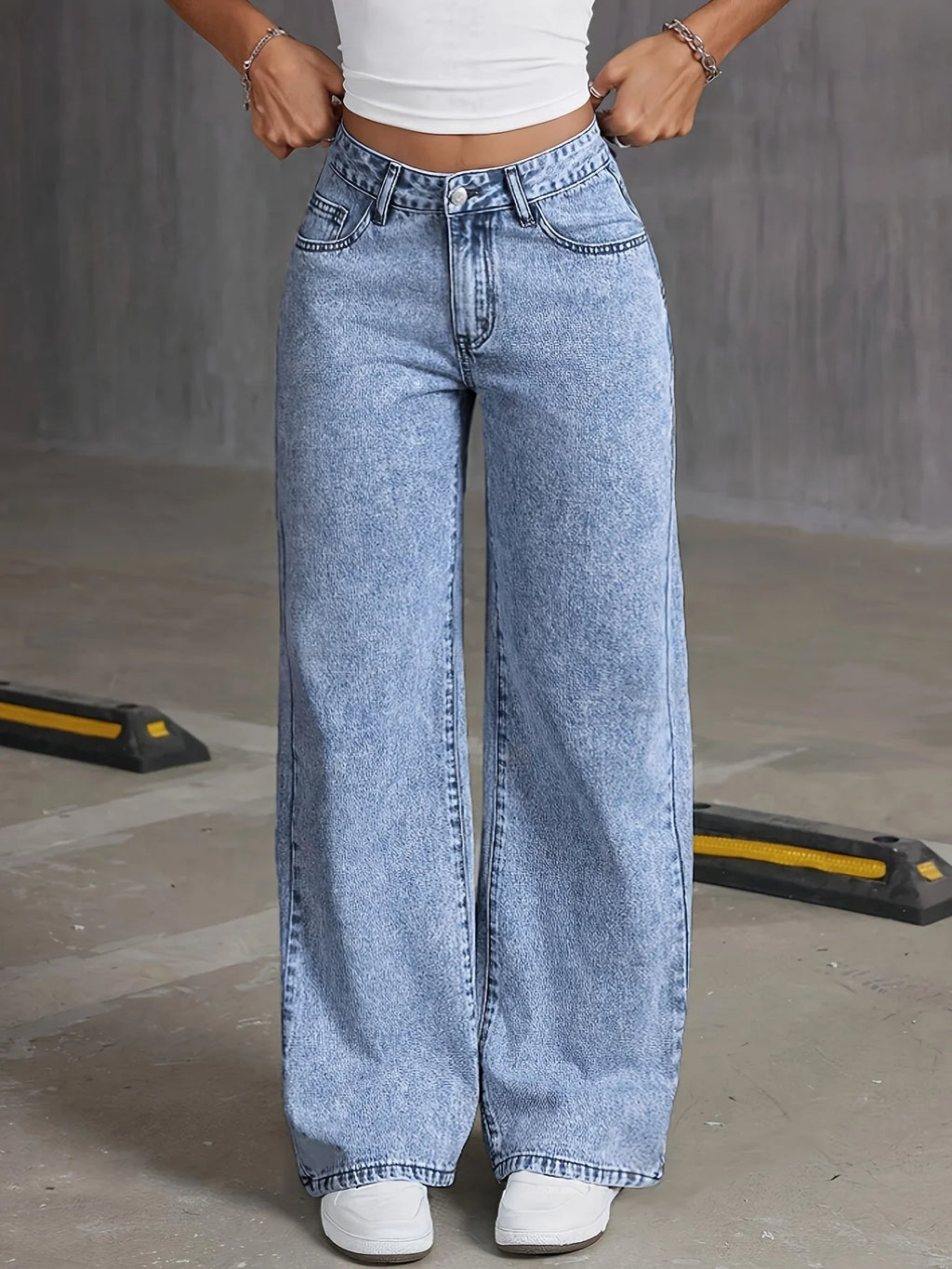 Women's Back Pocket Bow Embroidered Fashionable Wide Leg Pants Versatile Washed Denim Trousers - Matrix-studios.com