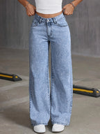 Women's Back Pocket Bow Embroidered Fashionable Wide Leg Pants Versatile Washed Denim Trousers - Matrix-studios.com