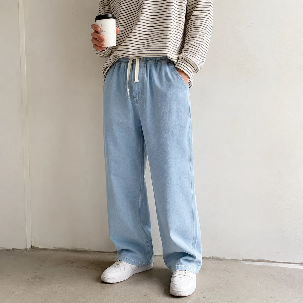 2026 New Streetwear Loose Jeans Men Korean Style Fashion Loose Straight Wide Leg Pants Men's Brand Clothing Black Light Blue - Matrix Studios