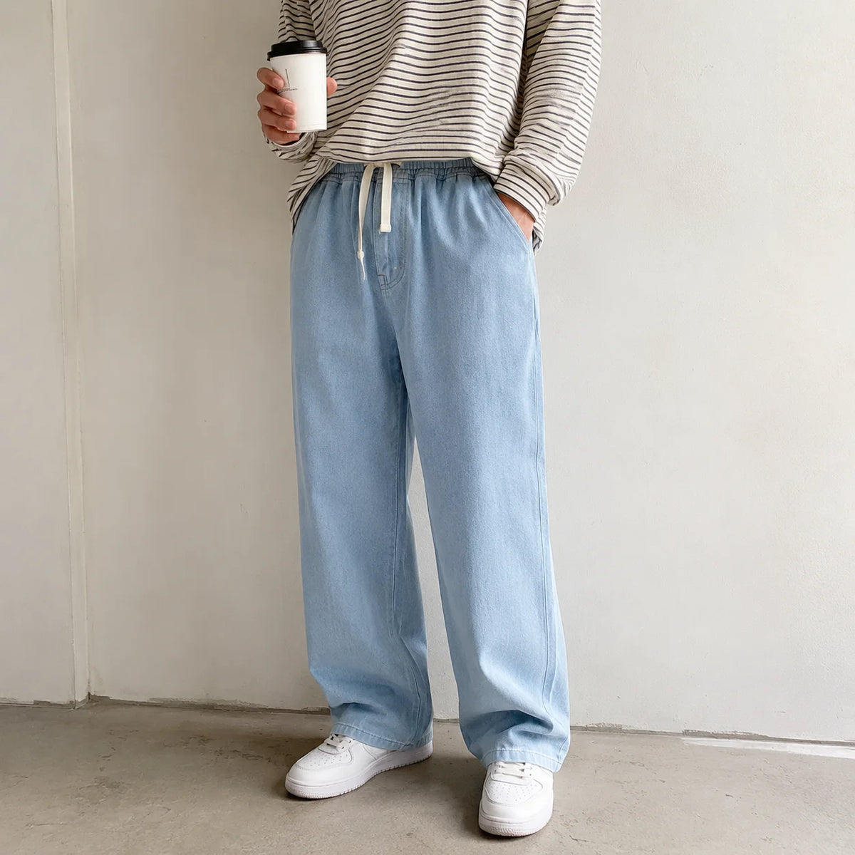 2026 New Streetwear Loose Jeans Men Korean Style Fashion Loose Straight Wide Leg Pants Men's Brand Clothing Black Light Blue - Matrix Studios