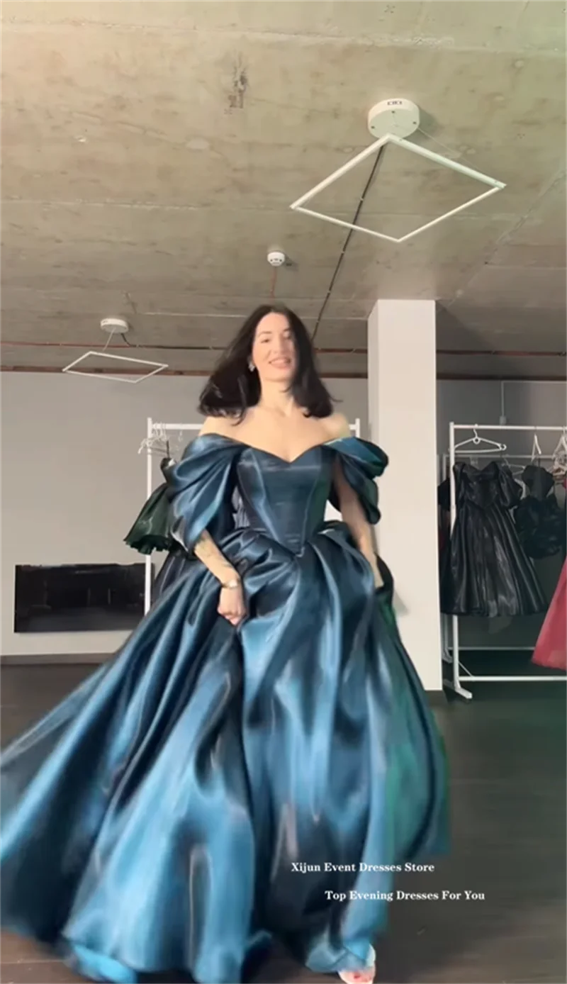 Xijun Modern Turquoise Evening Dresses Off The Shoulder A-Line Formal Prom Dresses Shiny Long Birthday Party Gowns Customized - Matrix-studios.com