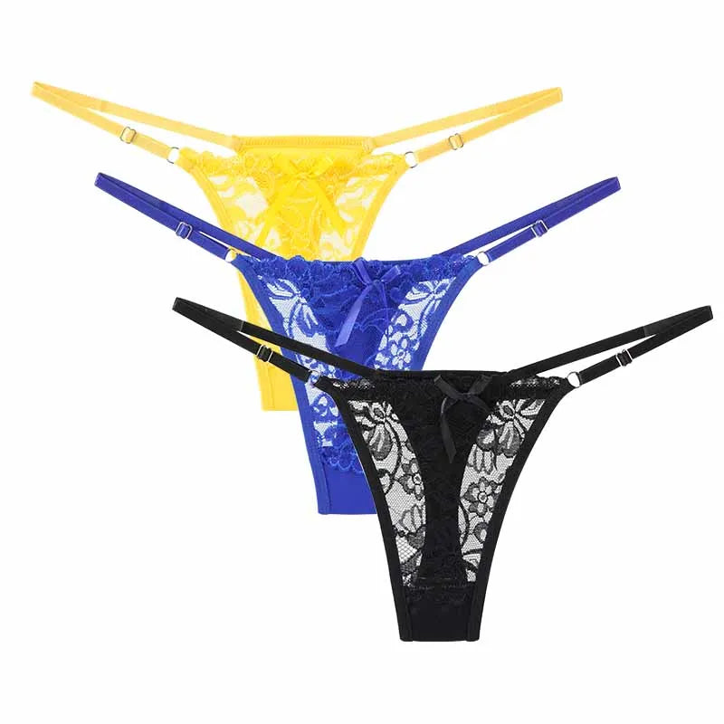 1/3pcs Sexy Lace Adjustable Thongs for Women Low Rise Hollow Out Briefs Summer Breathable Panties Perspective Lingerie - Matrix Studios