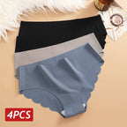 Ice Silk Seamless Panties 4PCS/Set Women's Briefs Solid Color Elastic Underwear Female Ultra Thin No Trace Wavy Side Panties - Matrix Studios