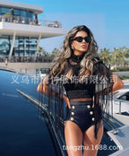 Leosoxs Hand Crochet Knitted Women Bikini Cover Ups Summer Holiday Tassel Beach Bathing Suit Sexy Hollow Out Skirts Matching Set - Matrix Studios