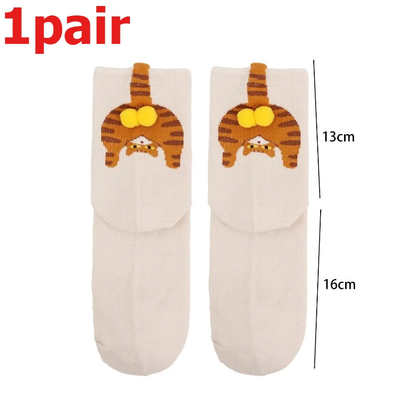4pcs Funny Abstract 3D Cat Butt Mid-Tube Socks Cartoon Quirky Cotton Casual Socks Cat Egg Floor Sock for Cute Girls Couple Gifts - Matrix Studios