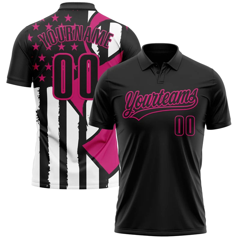 Breast Cancer Awareness Customized Polo Shirt Unisex Custom Name Number Loose Lapel Short Sleeve Golf Shirts Summer Outdoor - Matrix-studios.com