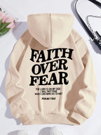 Casual Women's Hoodies Faith Over Fear Letter Printing Sweatshirts Fleece Warm Comfortable Pocket Pullovers Autumn Streetwear - Matrix Studios