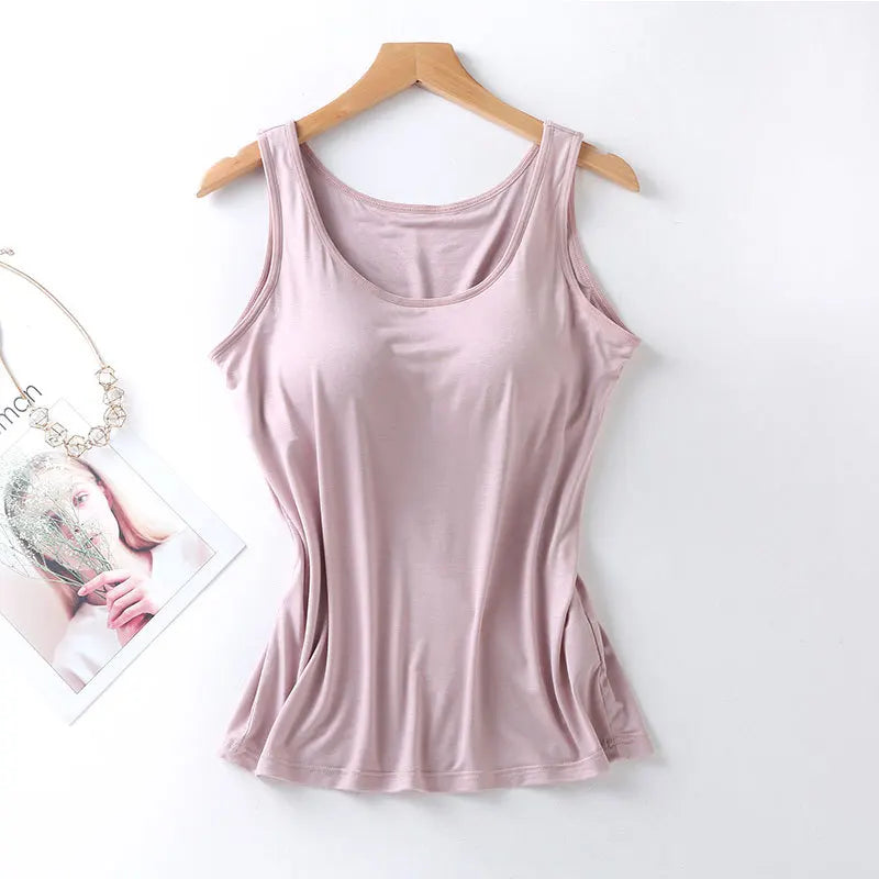 2026 Women's Vest Tops With Built In Bra Neck Vest Padded Slim Fit Tank Tops Sexy Shirts Feminino Casual Underlay shirt slimming - Matrix-studios.com