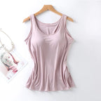 2026 Women's Vest Tops With Built In Bra Neck Vest Padded Slim Fit Tank Tops Sexy Shirts Feminino Casual Underlay shirt slimming - Matrix-studios.com
