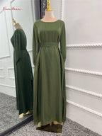 Fashion Sliky Djellaba Muslim Dress Dubai Full Length Flare Sleeved Soft Abaya Dubai Turkey Muslim Islam Robe WY921 - Matrix-studios.com