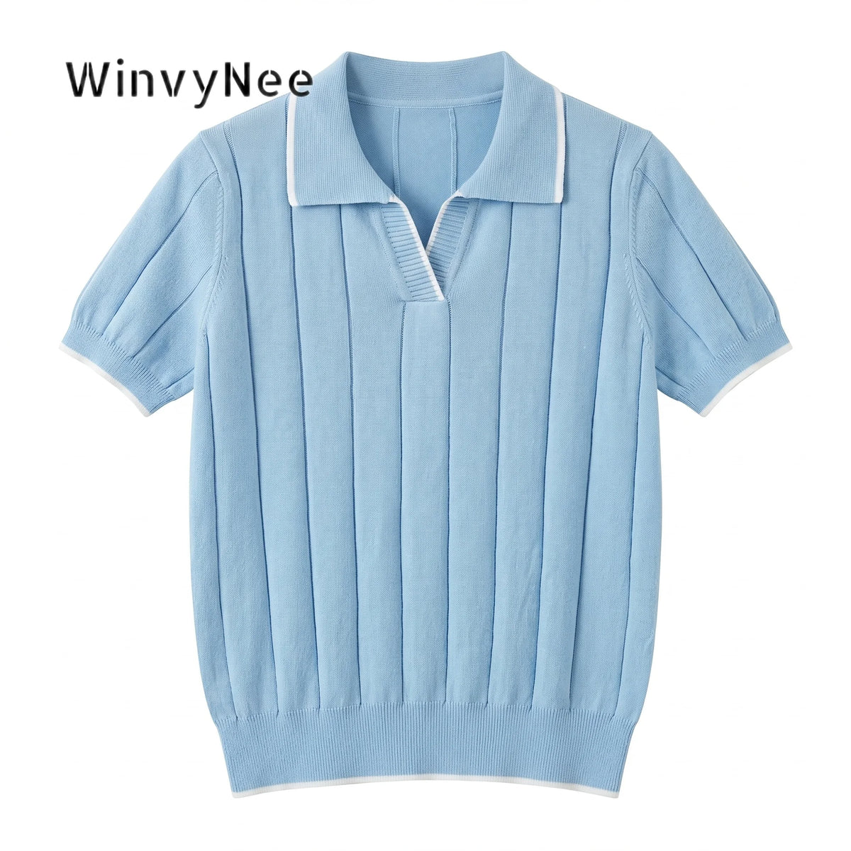 WinvyNee Summer Short Sleeve Women's Solid Polo Collar T-Shirt Casual Cotton Tops Women Clothing Y2k Elegant Knitted A1092079 - Matrix-studios.com