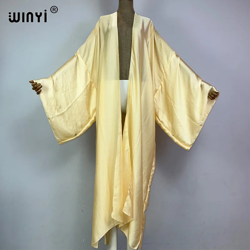 WINYI Kimono Boho Monocolour Kaftans Beach Wear Elegant Купальник Holiday Beach Outfits for Women Cover Ups Comfortable Dress - Matrix Studios