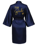 Wedding Party Team Bride Robe Kimono Satin Pajamas Bridesmaid Bathrobe Gold Letter SP089 - Matrix-studios.com