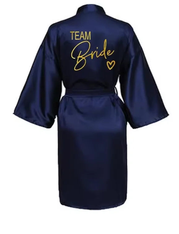 Wedding Party Team Bride Robe Kimono Satin Pajamas Bridesmaid Bathrobe Gold Letter SP089 - Matrix-studios.com