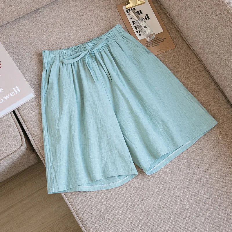 2026 Women Cotton Shorts Summer Casual Solid Two Pockets Shorts High Waist Loose Shorts for Girls Soft Cool Female Shorts - Matrix Studios