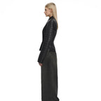 IG 2026 New Women's Gothic Faux Leather Embossed Fitted Leather Blazer Structured Shoulder Lace Cuff Casual Black Blazers - Matrix Studios