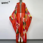 2022 WINYI Beach Cover Up Sweet Lady Pink Boho Cardigan Stitch Cocktail Sexy Boho Maxi Holiday Batwing Sleeve Perspective Kimono - Matrix Studios