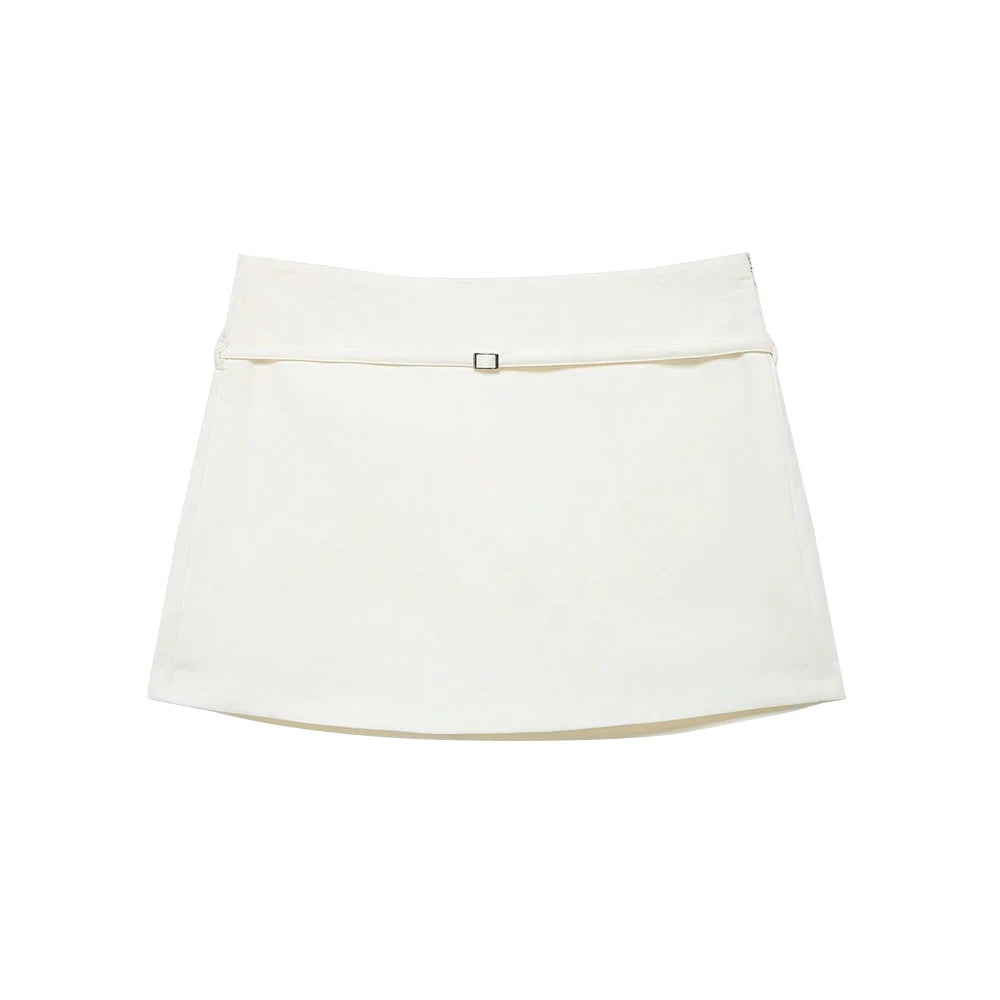 Women's Solid Color Skort with Belt Side Zipper Casual Shorts Skirts Fashionable And Stylish Women's Clothing - Matrix Studios