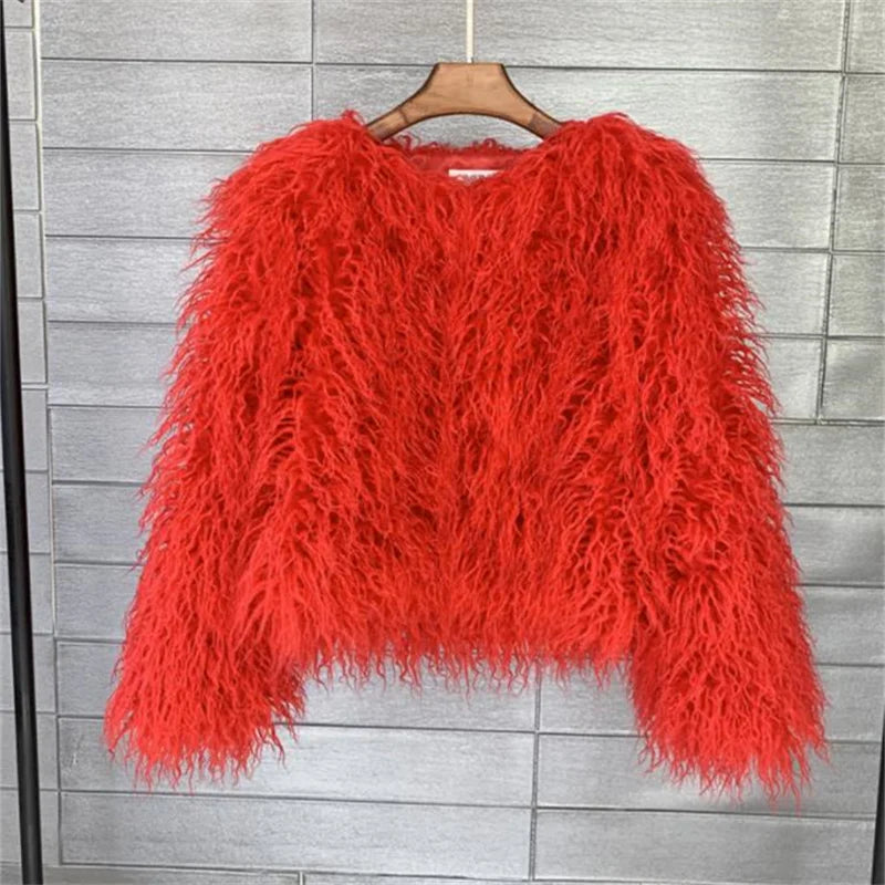 Colorful Warm Faux Women Fur Coat Loose Black White Pink Plush Coat Female Jacket Fur Autumn Winter Shaggy Outerwear - Matrix Studios