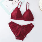 Women Lace Bra And Panties Set V-neck Push Up Bralette Sexy Lingerie Low Waist Briefs Female Non-wire Brassiere Underwear Set - Matrix-studios.com