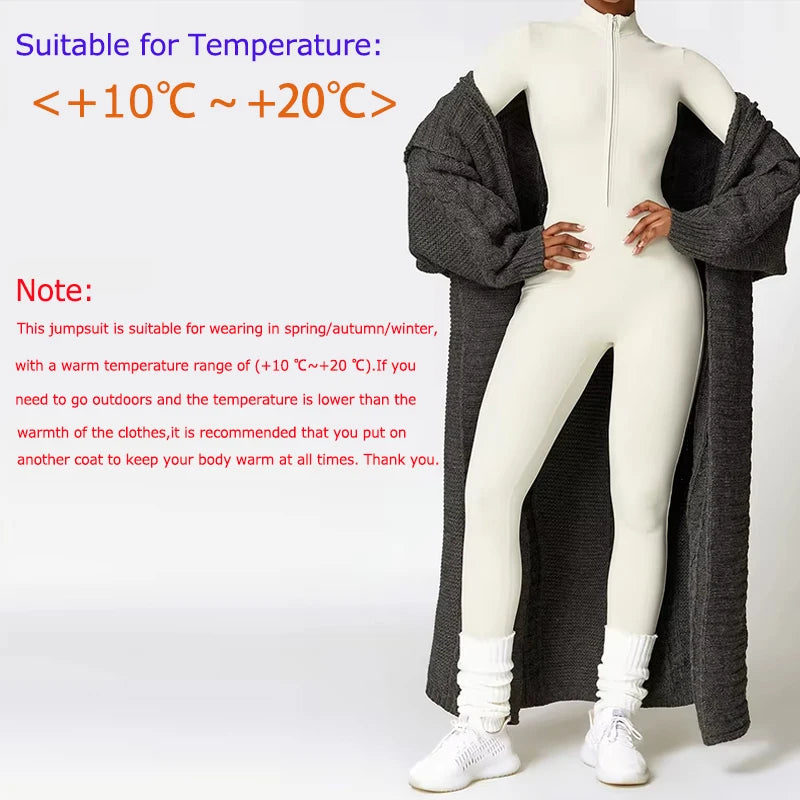 Warm Plush Sports Jumpsuits Women's Tracksuit One-Piece Fitness Suit Winter Gym Sets Long Sleeves Black Exercise Bodysuit Woman - Matrix Studios