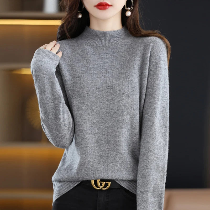 100% merino wool cashmere sweater women's sweater semi-high-necked long-sleeved pullover new warm pullover in autumn and winter. - Matrix Studios