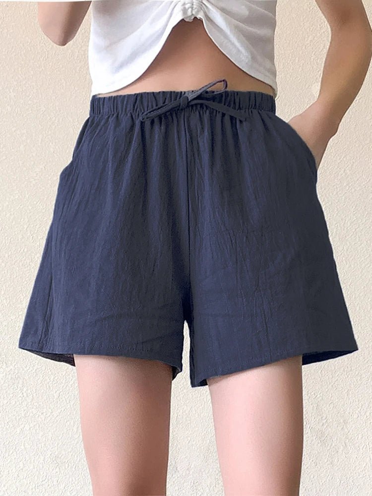 ITOOLIN Casual Linen Shorts Women Gym Workout Shorts Short Pants High Waisted Black Ladies Short Femme Women Shorts Sport Femme - Matrix-studios.com