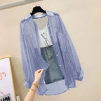 Summer Sunscreen Shirt Elegant Perspective Thin Chiffon Blouse Korean Harajuku See Through Loose Top Casual Women's Cardigan - Matrix-studios.com