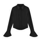 Sexy Slim Flared Sleeve Women's Shirt Solid Lapel Single-breasted Back Bandage Tunic Female Blouses Spring Trend New Lady - Matrix-studios.com